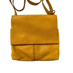 Y2K‎ Vera Pelle Purse Made In Italy Mustard Leather Crossbody Flap Bag Boho